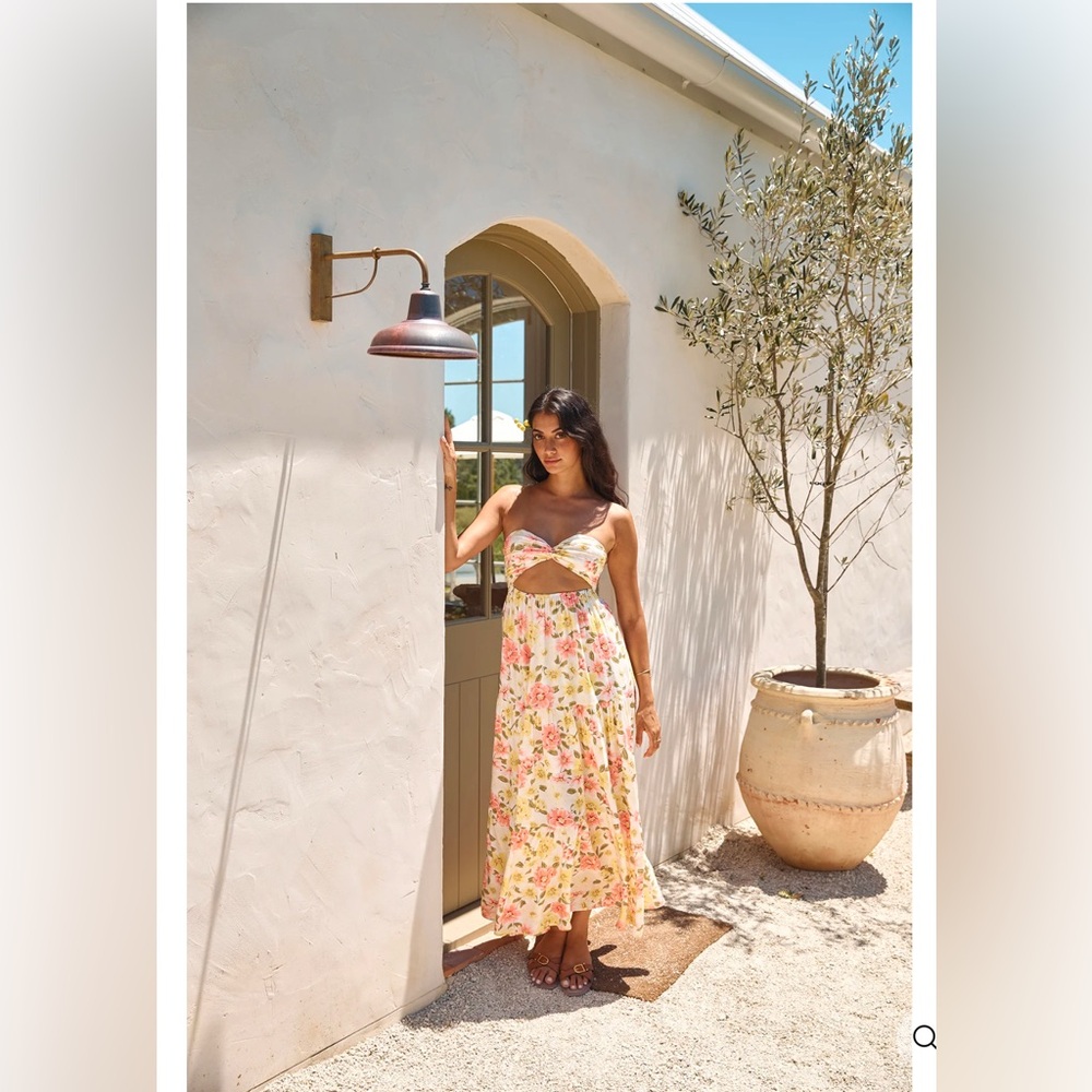 Fortunate One Field Wanderer Strapless Maxi Dress Yellow